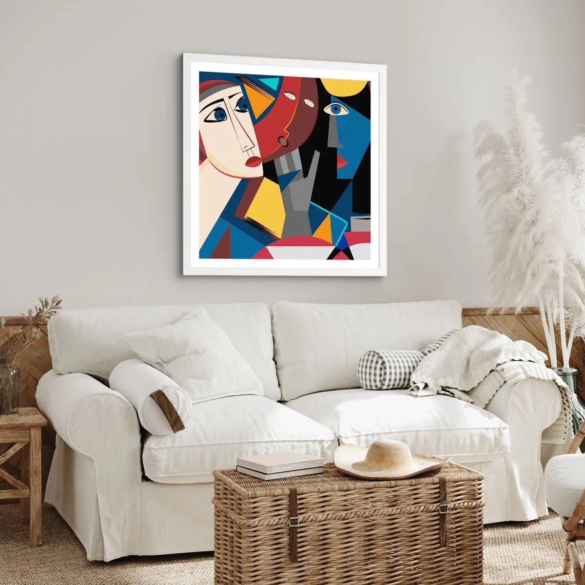Póster en marco blanco - Conversación cubista - 60x60 cm