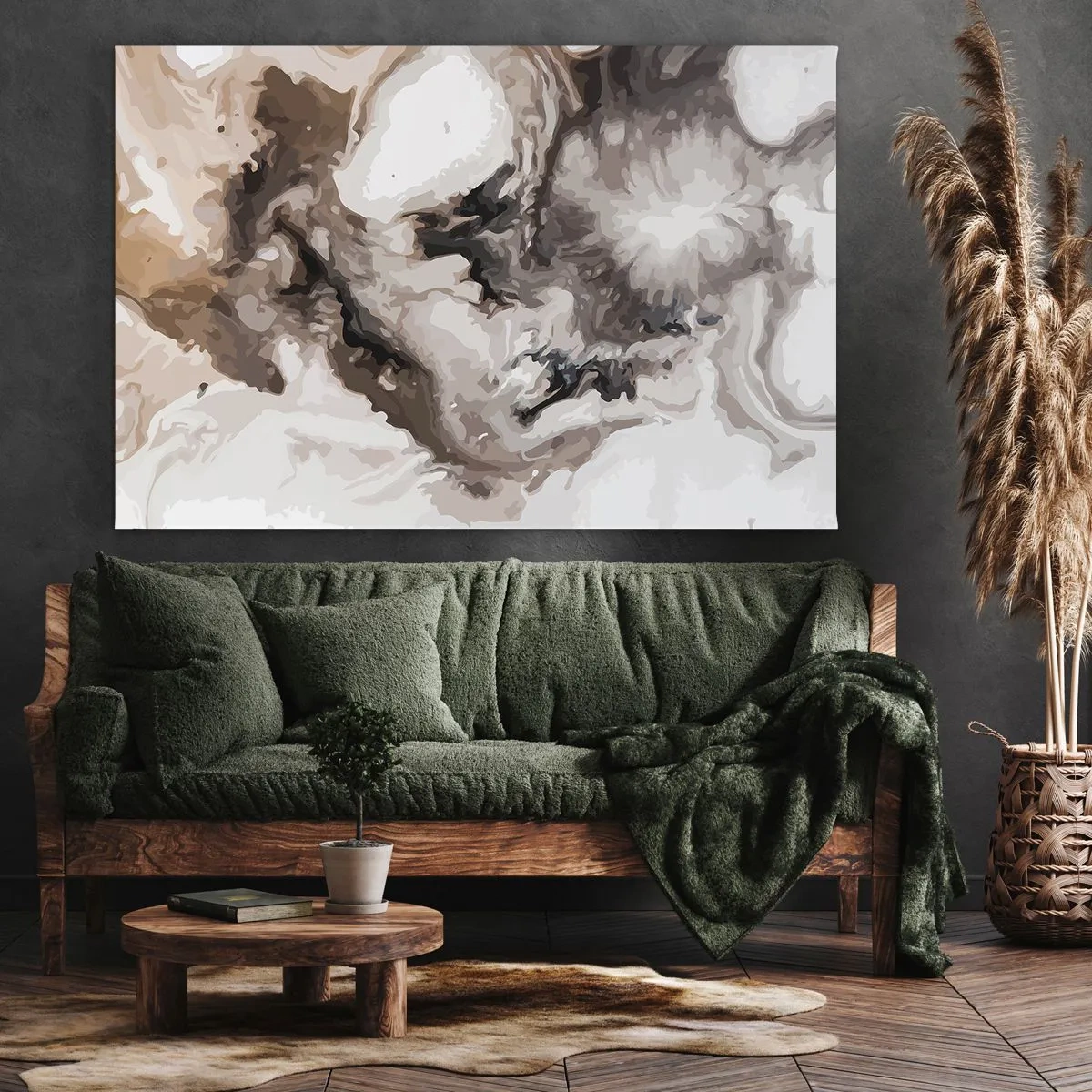 Cuadro sobre lienzo - Impresión de Imagen - Patrón abstracto en tonos marrones y blancos. - 120x80cm - El nacimiento de una galaxia - Decoración de pared moderna para salón y dormitorio ARTTOR