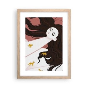 Póster en marco roble claro - Sueño de caballos dorados - 30x40 cm