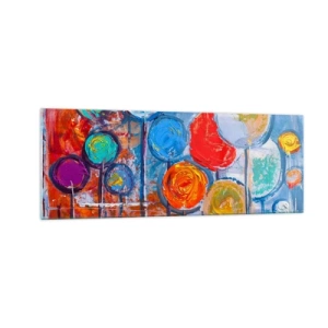 Cuadro sobre vidrio - Impresiones sobre Vidrio - Árboles abstractos coloridos sobre un fondo azul - 140x50cm - Milagros en un palo - Decoración de pared moderna para salón y dormitorio ARTTOR