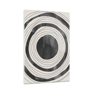Cuadro sobre vidrio - Impresiones sobre Vidrio - Círculos concéntricos en blanco y negro sobre un fondo claro - 80x120cm - En el centro mismo - Decoración de pared moderna para salón y dormitorio ARTTOR