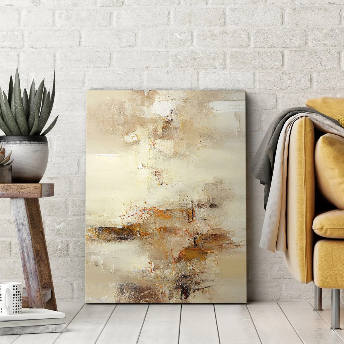 Cuadro sobre lienzo - Impresión de Imagen - Una composición abstracta en tonos cálidos de amarillo y marrón. - 50x70cm - El alma del ámbar - Decoración de pared moderna para salón y dormitorio ARTTOR