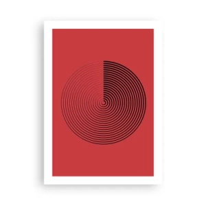 Póster - Espiral geométrica sobre fondo rojo en estilo minimalista. - 50x70cm - Movimiento circular - Decoración de pared moderna para salón y dormitorio ARTTOR
