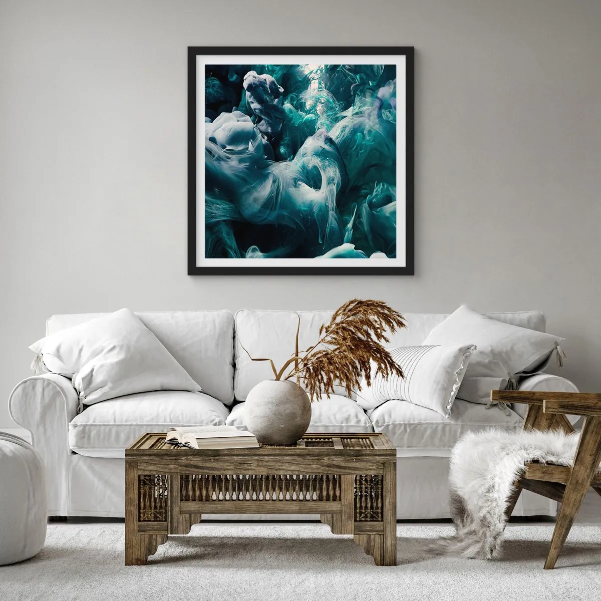 Póster en marco negro - Un movimiento de color - 40x40 cm