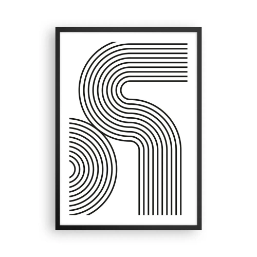 Póster en marco negro - Gráficos modernos con líneas abstractas en blanco y negro. - 50x70cm - En una curva - Decoración de pared moderna para salón y dormitorio ARTTOR