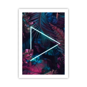 Póster - Un triángulo de neón sobre un fondo de vegetación tropical oscura. - 50x70cm - Jardín fluorescente - Decoración de pared moderna para salón y dormitorio ARTTOR