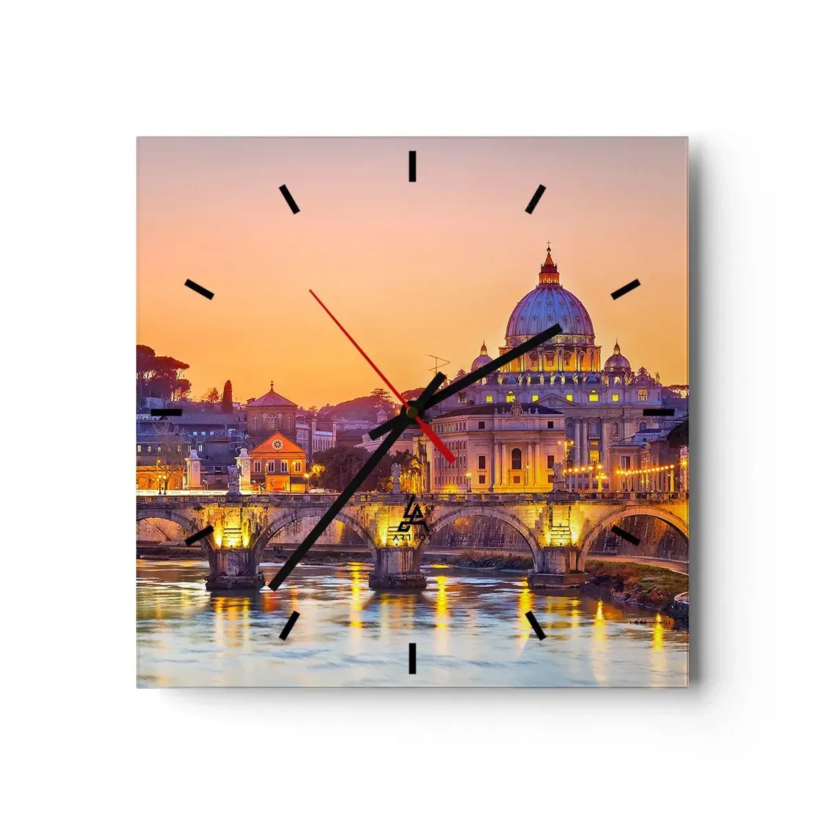Reloj de pared - Reloj de vidrio - Crepúsculo sobre la Ciudad Eterna - 40x40 cm