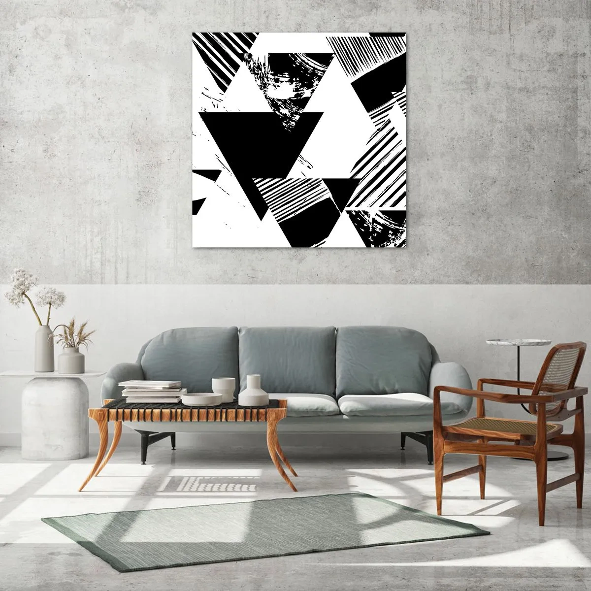 Cuadro sobre vidrio - Impresiones sobre Vidrio - Una lluvia de triángulos - 60x60 cm