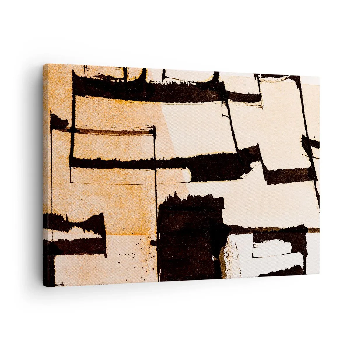 Cuadro sobre lienzo - Impresión de Imagen - Patrones geométricos en tonos marrones y beige. - 70x50cm - Aun así hay orden - Decoración de pared moderna para salón y dormitorio ARTTOR
