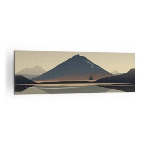 Cuadro sobre lienzo - Impresión de Imagen - Paisaje de montaña minimalista con reflejo en el agua. - 160x50cm - Reflejo de espejo - Decoración de pared moderna para salón y dormitorio ARTTOR