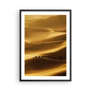 Póster en marco negro - Una caravana de camellos en las dunas del desierto. - 50x70cm - Caravana sobre las olas del desierto - Decoración de pared moderna para salón y dormitorio ARTTOR