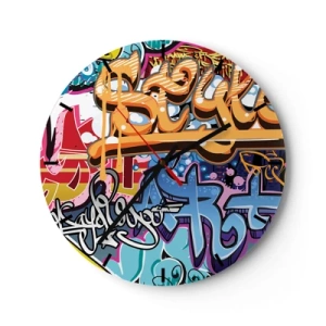Reloj de pared - Reloj de vidrio - Una esfera de reloj con un motivo de grafiti en colores brillantes. - 30x30cm - Grafiti, el arte urbano - Decoración de pared moderna para salón, cocina y dormitorio ARTTOR