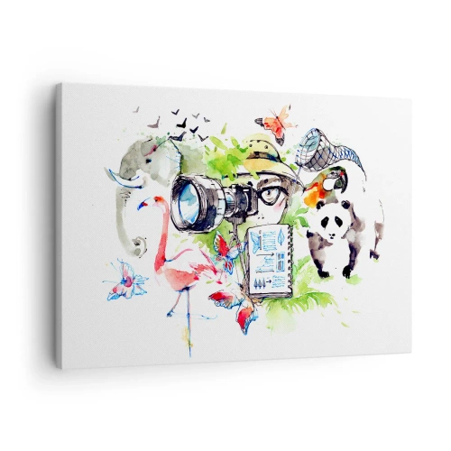 Cuadro sobre lienzo - Impresión de Imagen - Gráficos coloridos con temas de naturaleza y safari. - 70x50cm - En la objetivo de un viajero - Decoración de pared moderna para salón y dormitorio ARTTOR