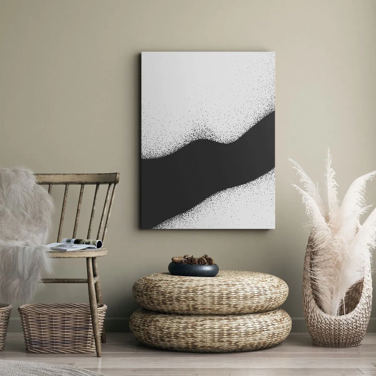 Cuadro sobre lienzo - Impresión de Imagen - Patrón abstracto en blanco y negro con puntos delicados sobre lienzo - 80x120cm - Equilibrio suave - Decoración de pared moderna para salón y dormitorio ARTTOR
