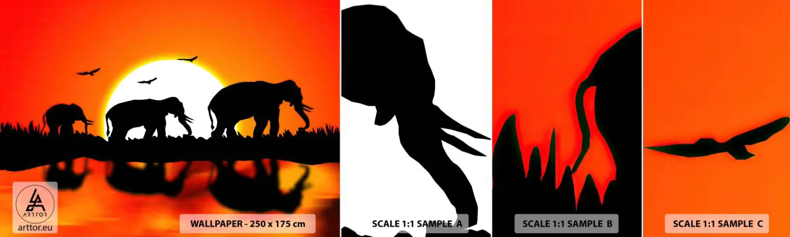 Muestra De Fotomural Standard Eco - La noche es para tomar una copita - animales, África, Elefante - 100x30 cm