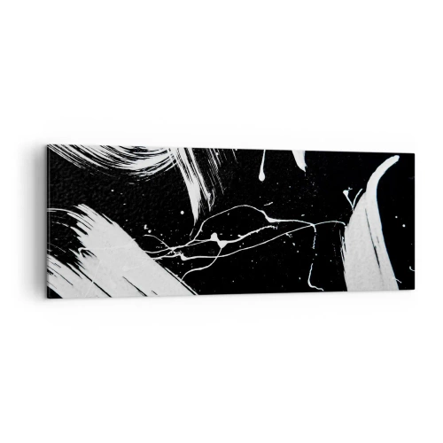 Cuadro sobre lienzo - Impresión de Imagen - Trazos blancos abstractos sobre un fondo negro - 140x50cm - Rompiendo la oscuridad - Decoración de pared moderna para salón y dormitorio ARTTOR