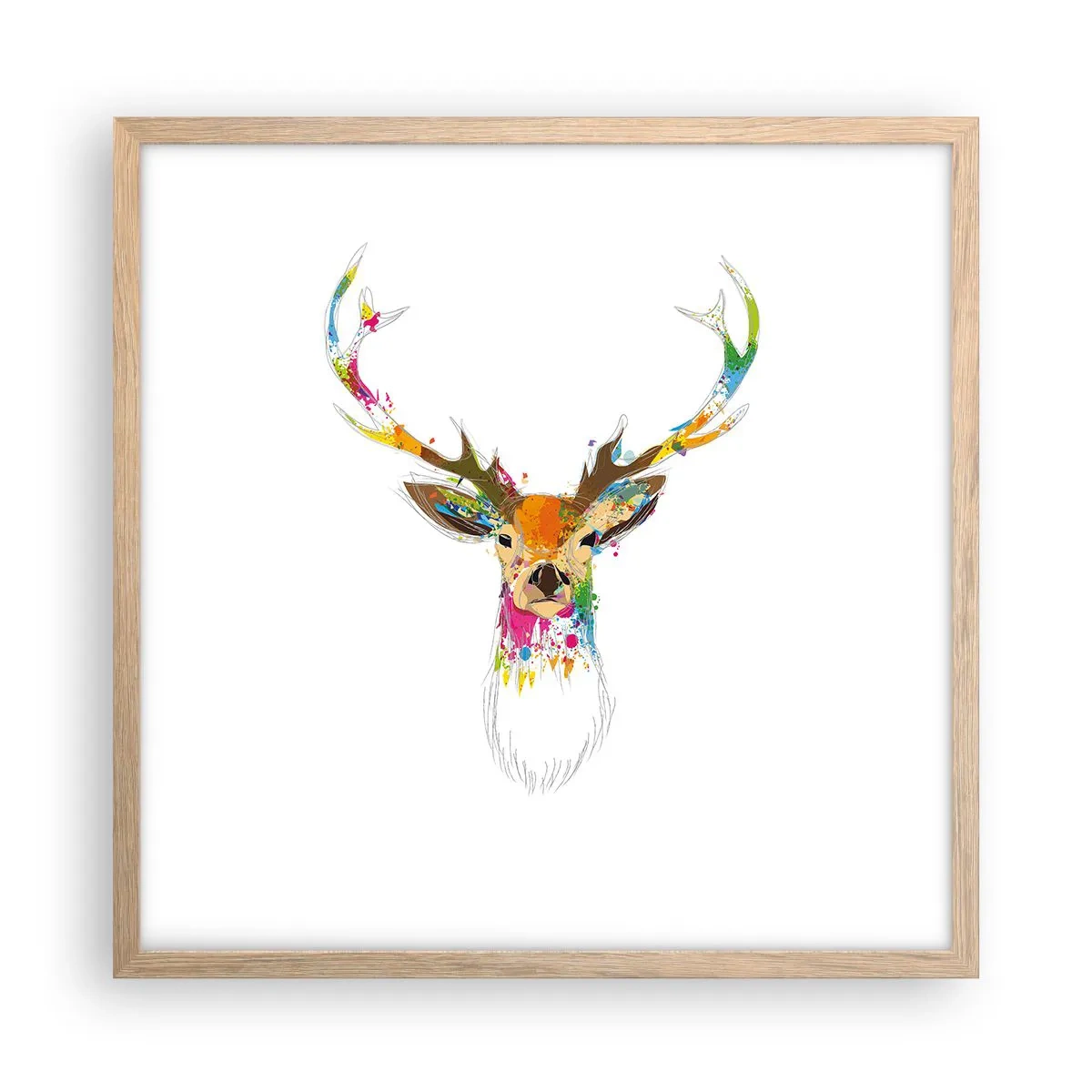 Póster en marco roble claro - Un suave ciervo bañado en color - 50x50 cm