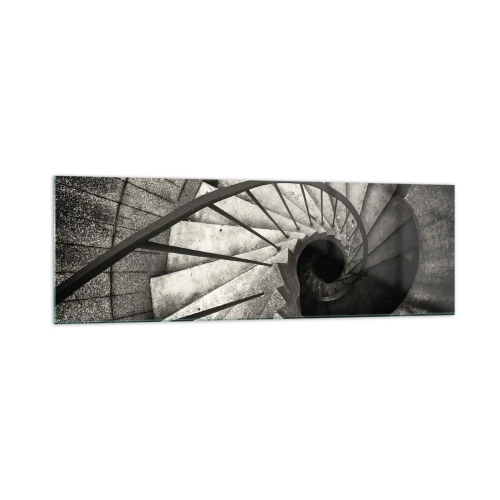 Cuadro sobre vidrio - Impresiones sobre Vidrio - Escalera de caracol en blanco y negro de estilo moderno. - 160x50cm - Escaleras arriba, escaleras abajo - Decoración de pared moderna para salón y dormitorio ARTTOR