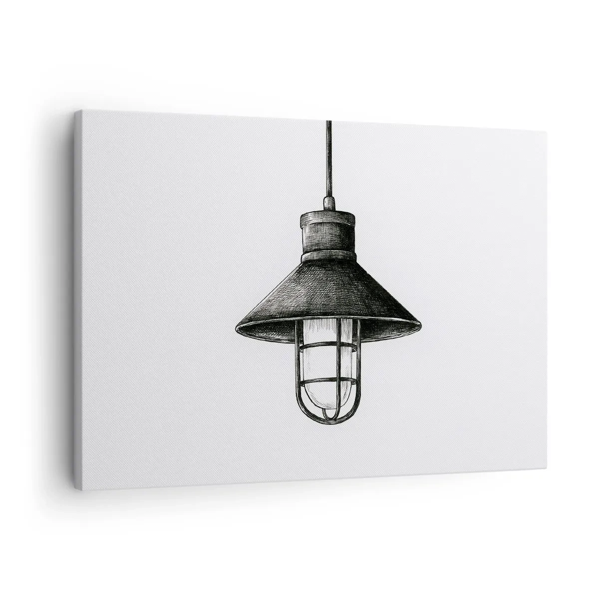 Cuadro sobre lienzo - Impresión de Imagen - Dibujo de una lámpara colgante retro sobre fondo blanco. - 70x50cm - Como hace años... - Decoración de pared moderna para salón y dormitorio ARTTOR
