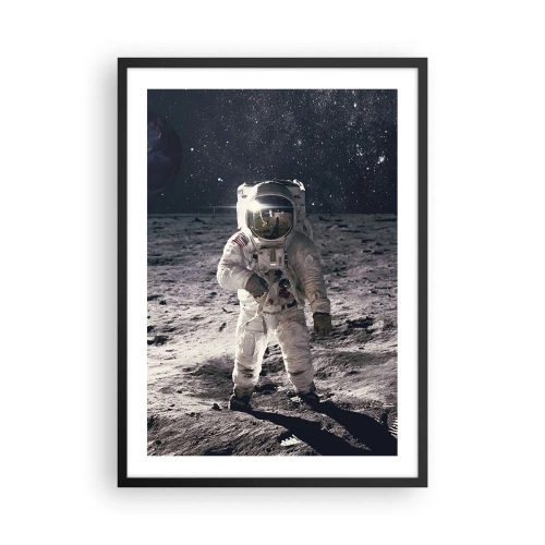 Póster en marco negro - Astronauta en la Luna con vistas a las estrellas - 50x70cm - Saludos desde la Luna - Decoración de pared moderna para salón y dormitorio ARTTOR