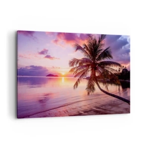 Cuadro sobre lienzo - Impresión de Imagen - Playa tropical con palmeras al atardecer - 100x70cm - Hermosura hasta el horizonte - Decoración de pared moderna para salón y dormitorio ARTTOR