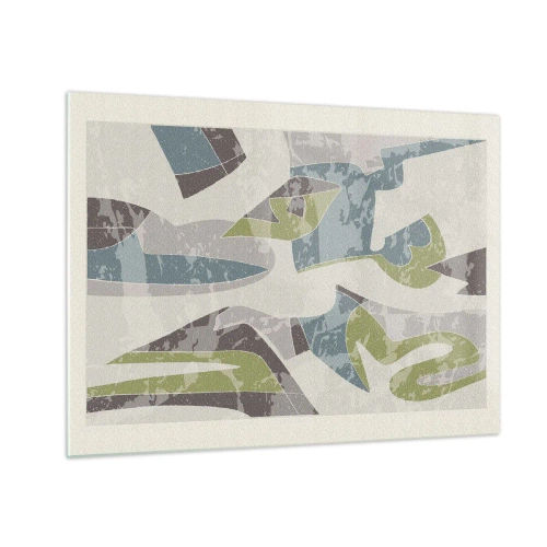 Cuadro sobre vidrio - Impresiones sobre Vidrio - Composición geométrica en verde y gris. - 70x50cm - Composición tras vidriera - Decoración de pared moderna para salón y dormitorio ARTTOR