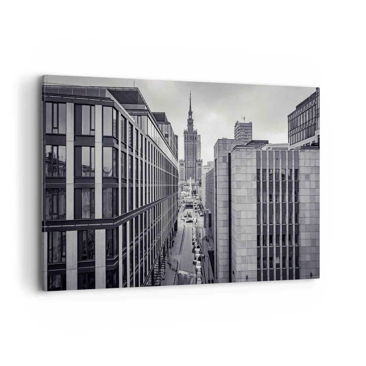 Cuadro sobre lienzo - Impresión de Imagen - Panorama de Varsovia con vistas al Palacio de la Cultura y los edificios circundantes. - 120x80cm - Valle de Varsovia - Decoración de pared moderna para salón y dormitorio ARTTOR