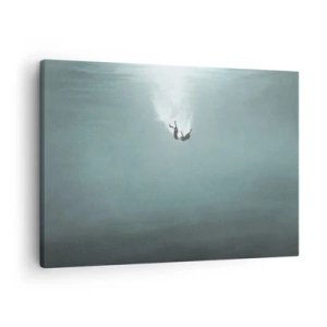 Cuadro sobre lienzo - Impresión de Imagen - Una figura sumergida en aguas turquesas profundas. - 70x50cm - En el abrazo del océano - Decoración de pared moderna para salón y dormitorio ARTTOR