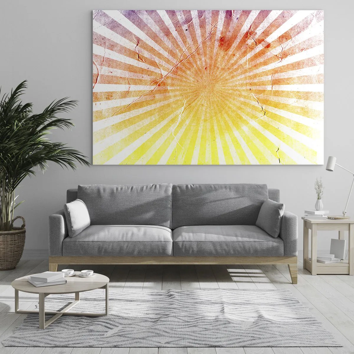 Cuadro sobre vidrio - Impresiones sobre Vidrio - Rayos del sol naciente o poniente en estilo retro - 70x50cm - Renacer del sol - Decoración de pared moderna para salón y dormitorio ARTTOR