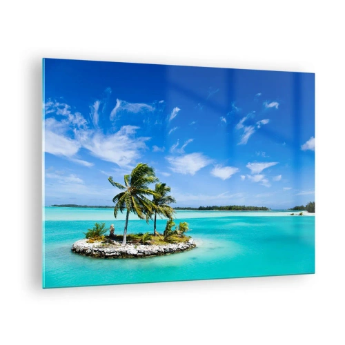 Cuadro sobre vidrio - Impresiones sobre Vidrio - Una isla tropical con el océano turquesa como telón de fondo. - 70x50cm - El paraíso en la Tierra - Decoración de pared moderna para salón y dormitorio ARTTOR