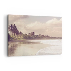Cuadro sobre lienzo - Impresión de Imagen - Una playa con palmeras y olas suaves por la mañana. - 120x80cm - La caricia de las olas - Decoración de pared moderna para salón y dormitorio ARTTOR