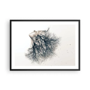 Póster en marco negro - Silueta creativa de una mujer y árboles. - 70x50cm - Escuchando el susurro de un árbol - Decoración de pared moderna para salón y dormitorio ARTTOR