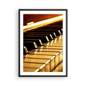 Póster en marco negro - Primer plano de las teclas del piano bajo una luz dorada - 50x70cm - Posibilidades ilimitadas - Decoración de pared moderna para salón y dormitorio ARTTOR