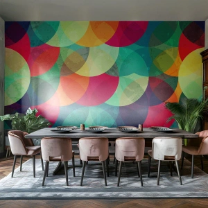 Fotomural Standard Eco - Abstracción colorida con círculos geométricos. - 100x70cm - Ascensión circular - Decoración de pared moderna para salón y dormitorio ARTTOR