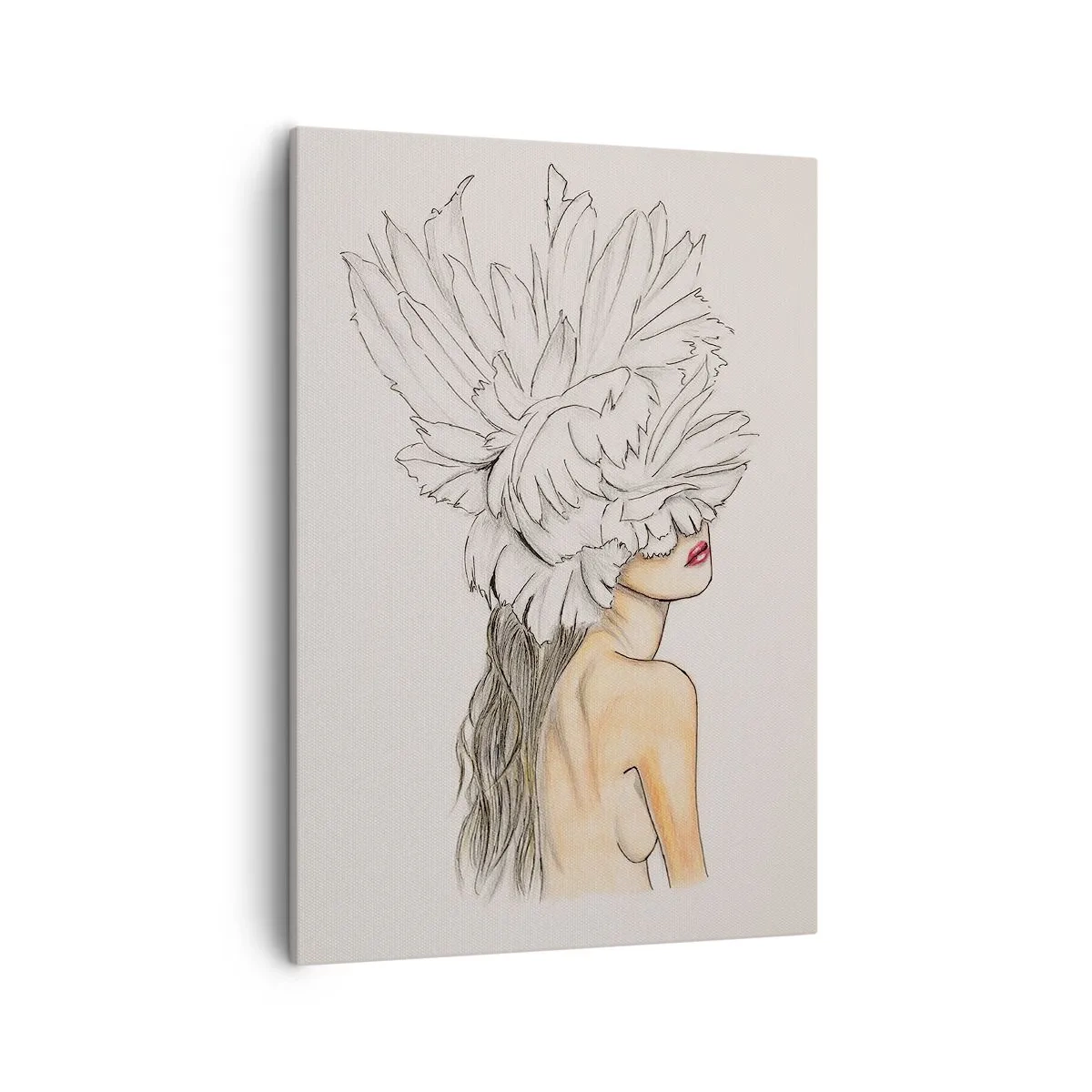 Cuadro sobre lienzo - Impresión de Imagen - Retrato de una mujer con decoración de plumas en estilo artístico. - 50x70cm - Belleza coronada - Decoración de pared moderna para salón y dormitorio ARTTOR
