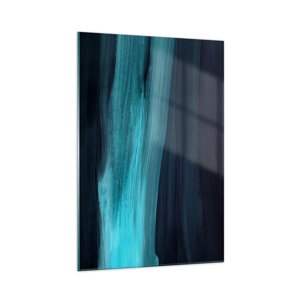Cuadro sobre vidrio - Impresiones sobre Vidrio - Ondas abstractas sutiles en tonos oscuros de azul. - 70x100cm - Nadar con la corriente - Decoración de pared moderna para salón y dormitorio ARTTOR