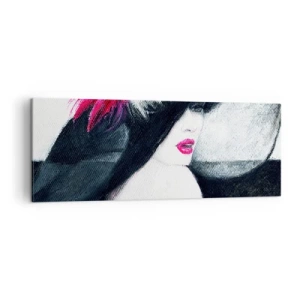 Cuadro sobre lienzo - Impresión de Imagen - Mujer elegante con un sombrero de plumas - 140x50cm - Siempre un misterio - Decoración de pared moderna para salón y dormitorio ARTTOR