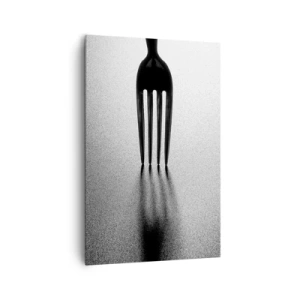 Cuadro sobre lienzo - Impresión de Imagen - Una versión minimalista de un tenedor en blanco y negro con juego de sombras. - 80x120cm - Luz y sombra - Decoración de pared moderna para salón y dormitorio ARTTOR