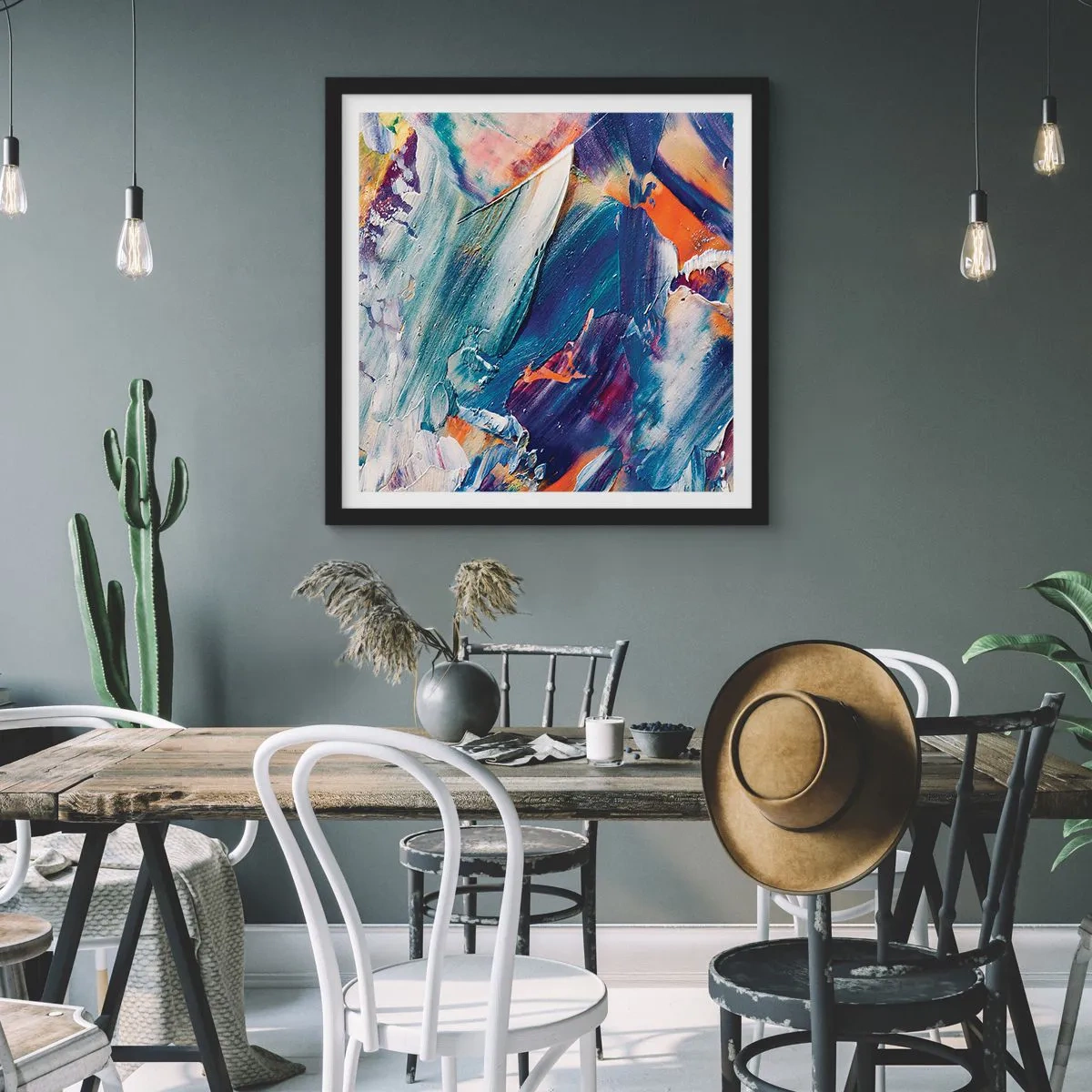 Póster en marco negro - Confusión de colores - 40x40 cm