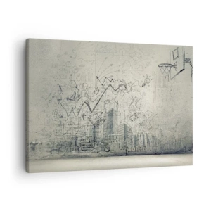 Cuadro sobre lienzo - Impresión de Imagen - Dibujos y diagramas sobre el fondo de una pared en bruto. - 70x50cm - Mi gloriosa vida en la ciudad - Decoración de pared moderna para salón y dormitorio ARTTOR