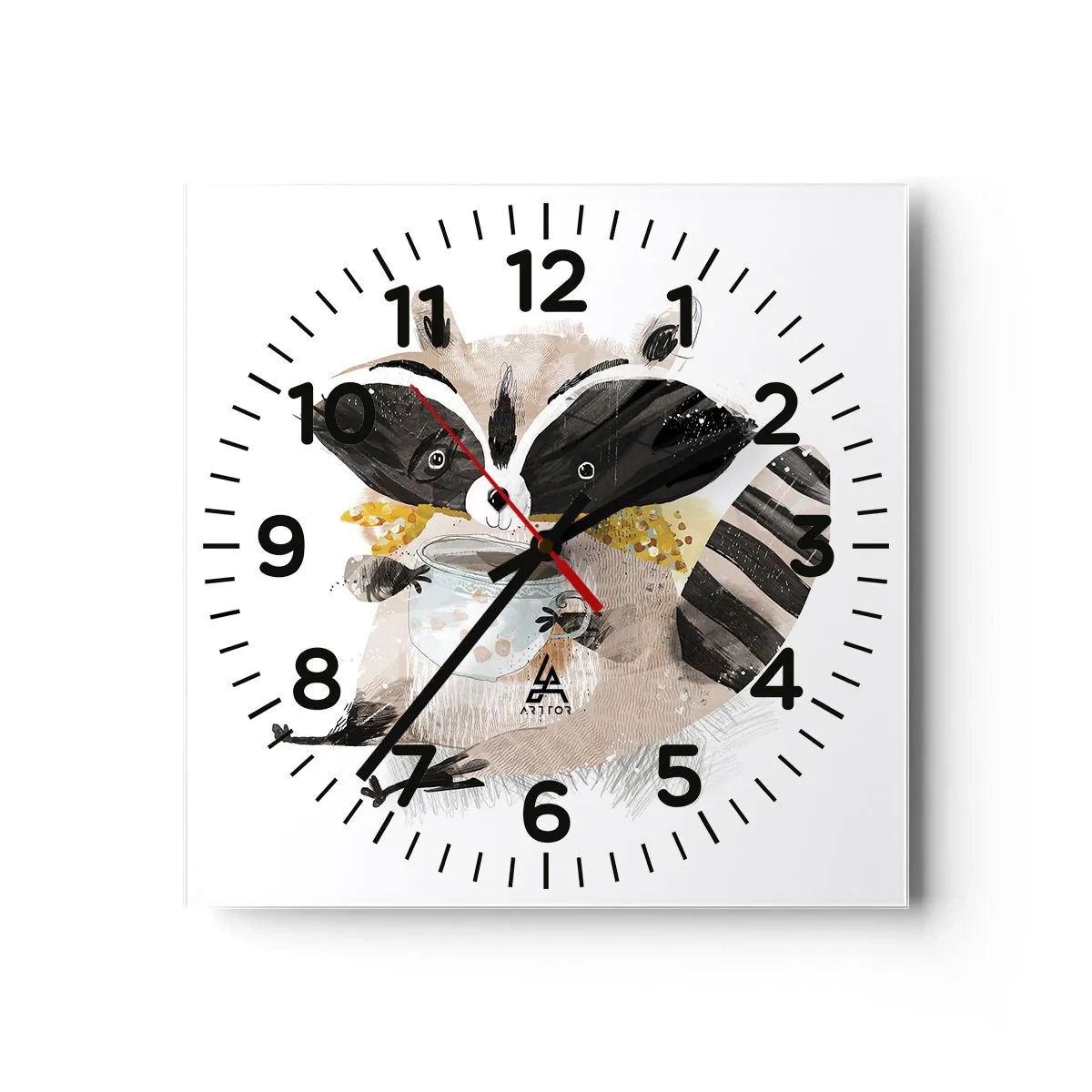 Reloj de pared - Reloj de vidrio - Mi amigo mapache - 40x40 cm