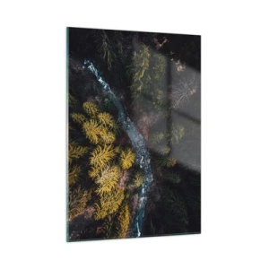 Cuadro sobre vidrio - Impresiones sobre Vidrio - Una vista de pájaro de un paisaje forestal con un arroyo sinuoso. - 50x70cm - Rápido, cada vez más rápido - Decoración de pared moderna para salón y dormitorio ARTTOR