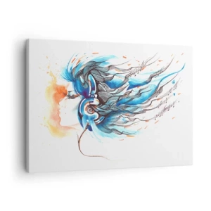 Cuadro sobre lienzo - Impresión de Imagen - Gráfico artístico de una mujer con auriculares con acentos musicales. - 70x50cm - Que suene la música - Decoración de pared moderna para salón y dormitorio ARTTOR