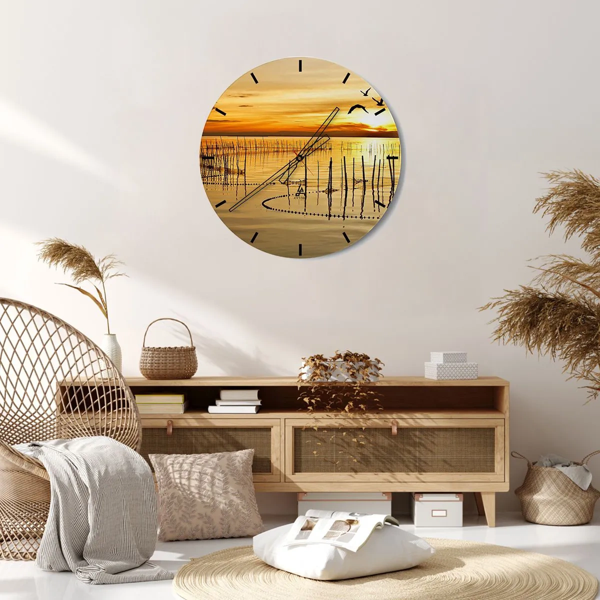 Reloj de pared - Reloj de vidrio - Horizonte naranja - 40x40 cm
