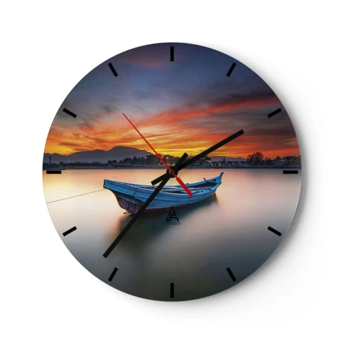 Reloj de pared - Reloj de vidrio - Un barco en aguas tranquilas al atardecer. - 30x30cm - Se avecina una buena noche - Decoración de pared moderna para salón, cocina y dormitorio ARTTOR