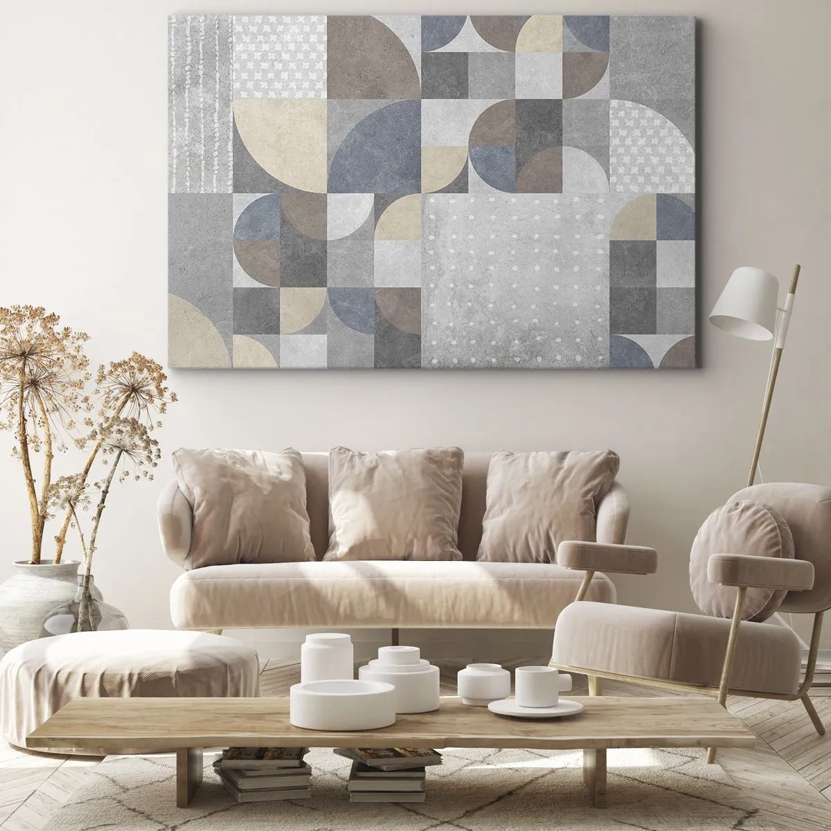 Cuadro sobre lienzo - Impresión de Imagen - Patrón geométrico en tonos pastel - 70x50cm - Fantasía cerámica - Decoración de pared moderna para salón y dormitorio ARTTOR