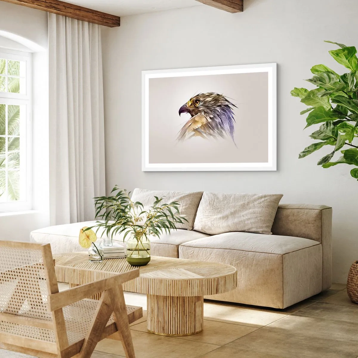 Póster en marco blanco - Retrato de un guerrero - 100x70 cm