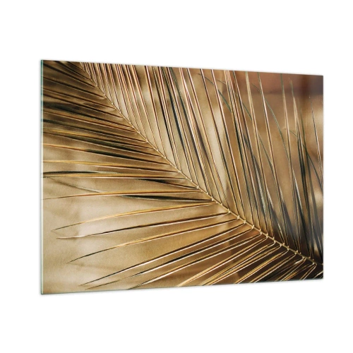 Cuadro sobre vidrio - Impresiones sobre Vidrio - Primer plano de una hoja de palma en tonos marrón dorado. - 100x70cm - Una columnata natural - Decoración de pared moderna para salón y dormitorio ARTTOR