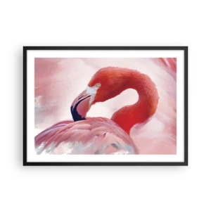 Póster en marco negro - Un flamenco en tonos rosados sobre un fondo claro. - 70x50cm - La belleza de las aves - Decoración de pared moderna para salón y dormitorio ARTTOR