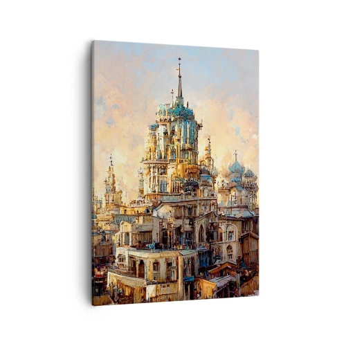 Cuadro sobre lienzo - Impresión de Imagen - Torres arquitectónicas bajo los rayos del sol poniente - 50x70cm - Una ciudad de ciudades - Decoración de pared moderna para salón y dormitorio ARTTOR